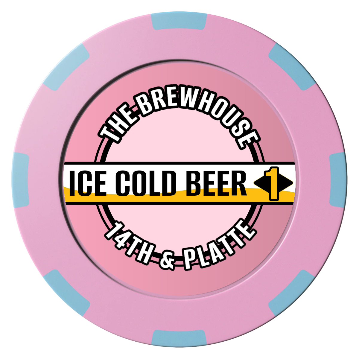 Ice Cold Beer Drink Token Clay Poker Chips - Pink / 8 Spot (2 Tone) / 40mm - Front