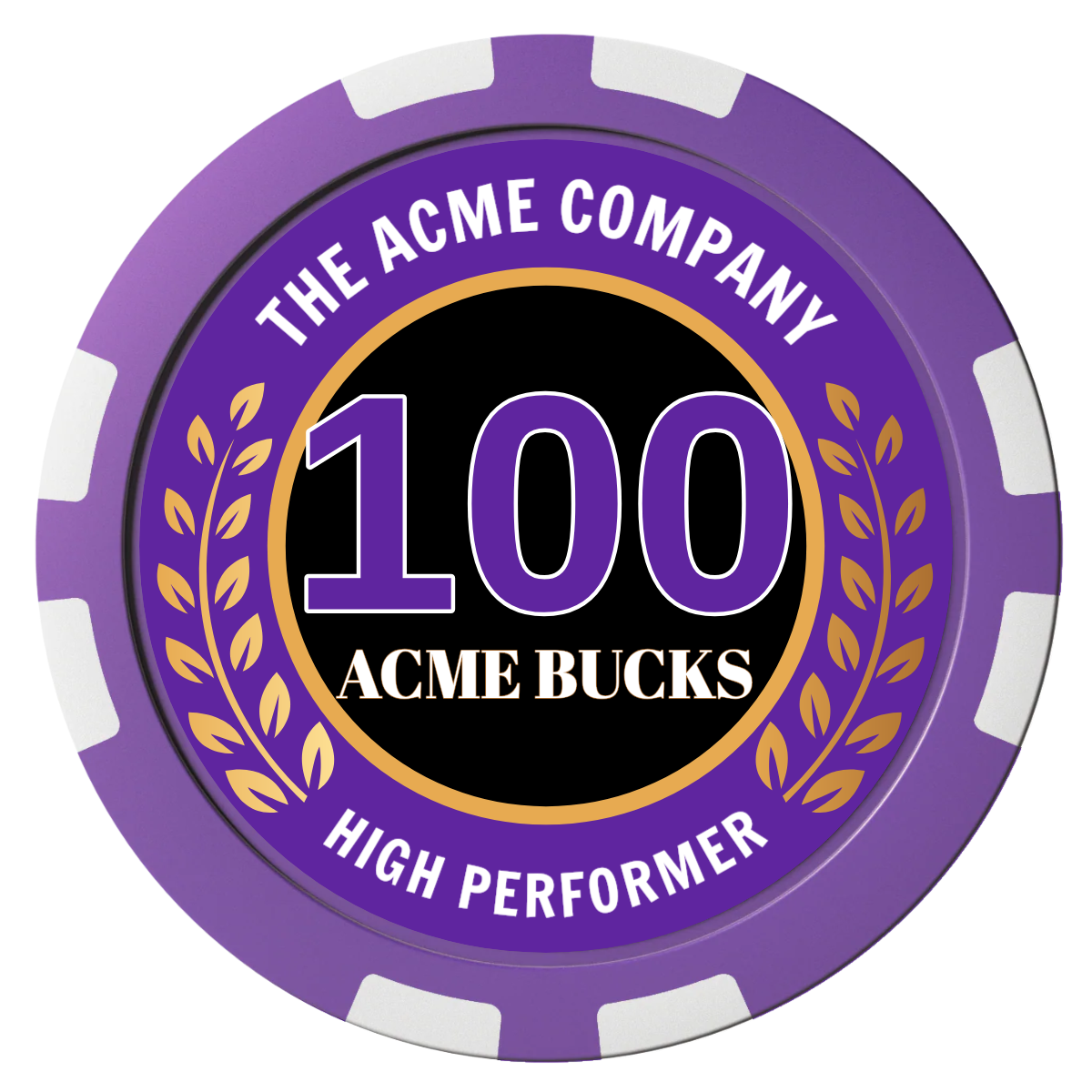 Achievement Wreath Composite Poker Chips - Purple / 8 Stripe - Front