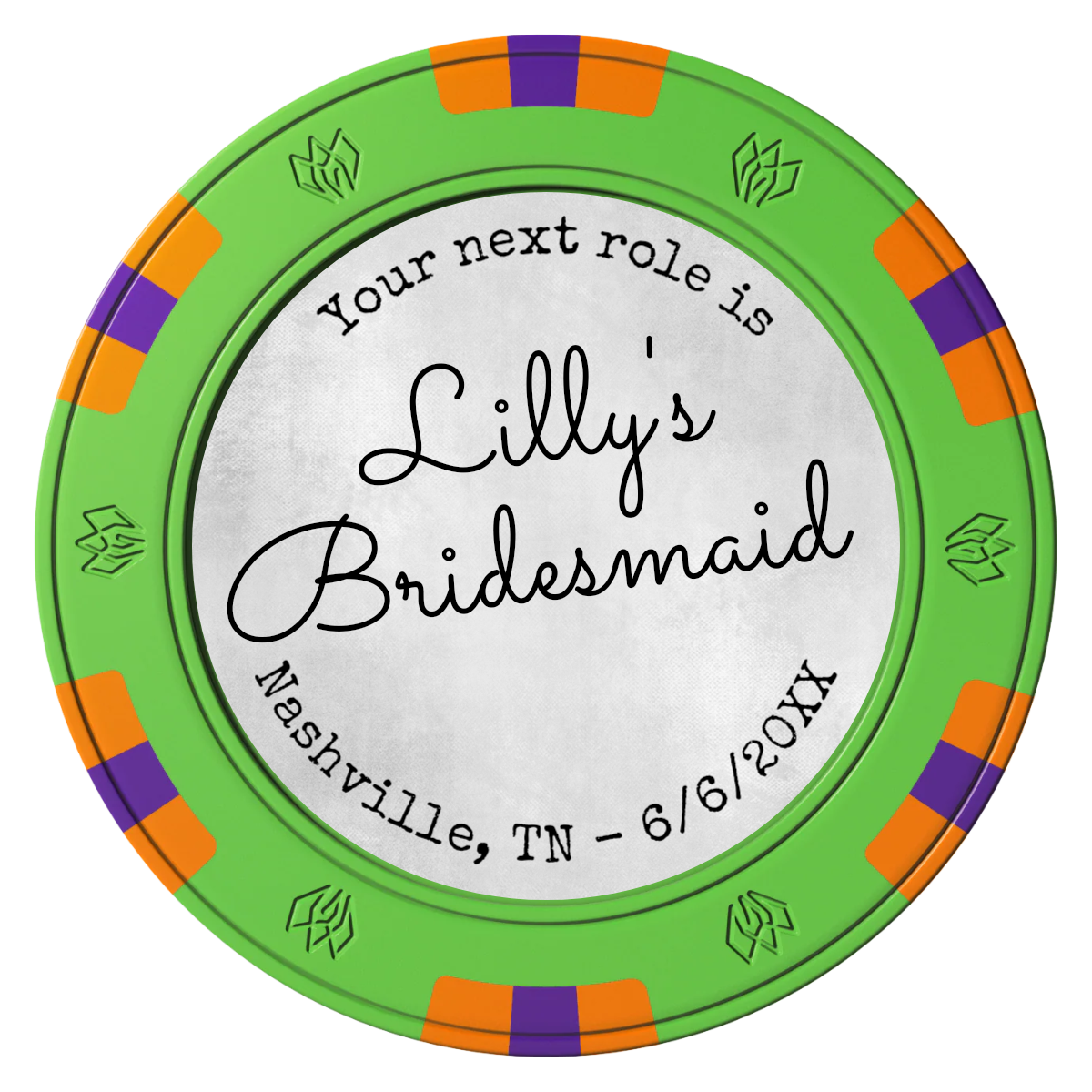 Be My Bridesmaid Simple Clay Poker Chips - Green / 6 Spot Gem / 40mm - Front