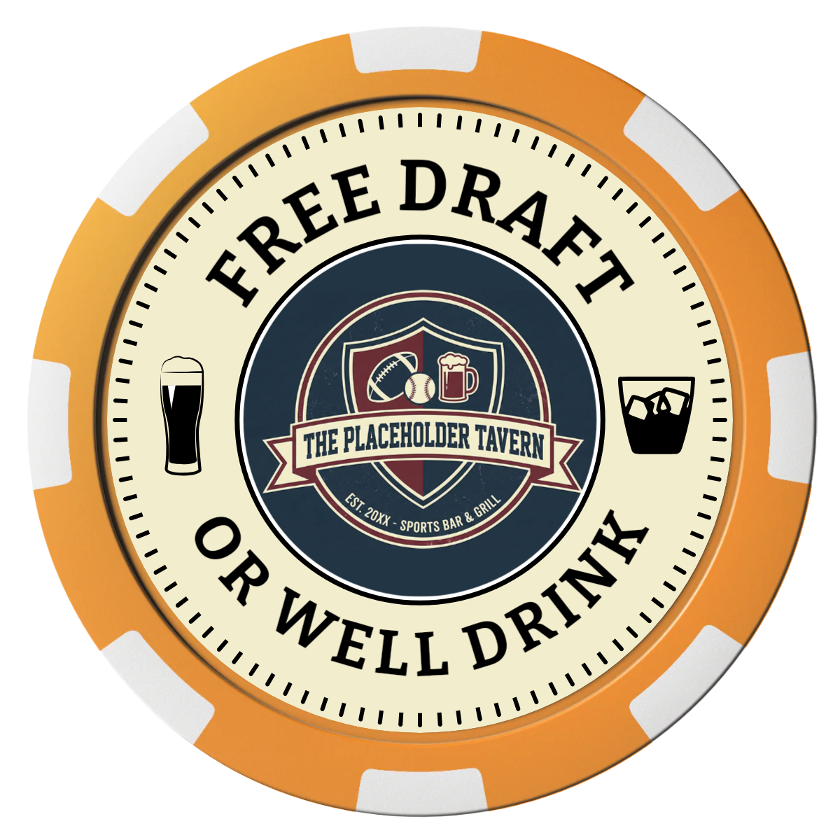 Beer Shop Composite Poker Chips - Orange / 8 Spot - Front