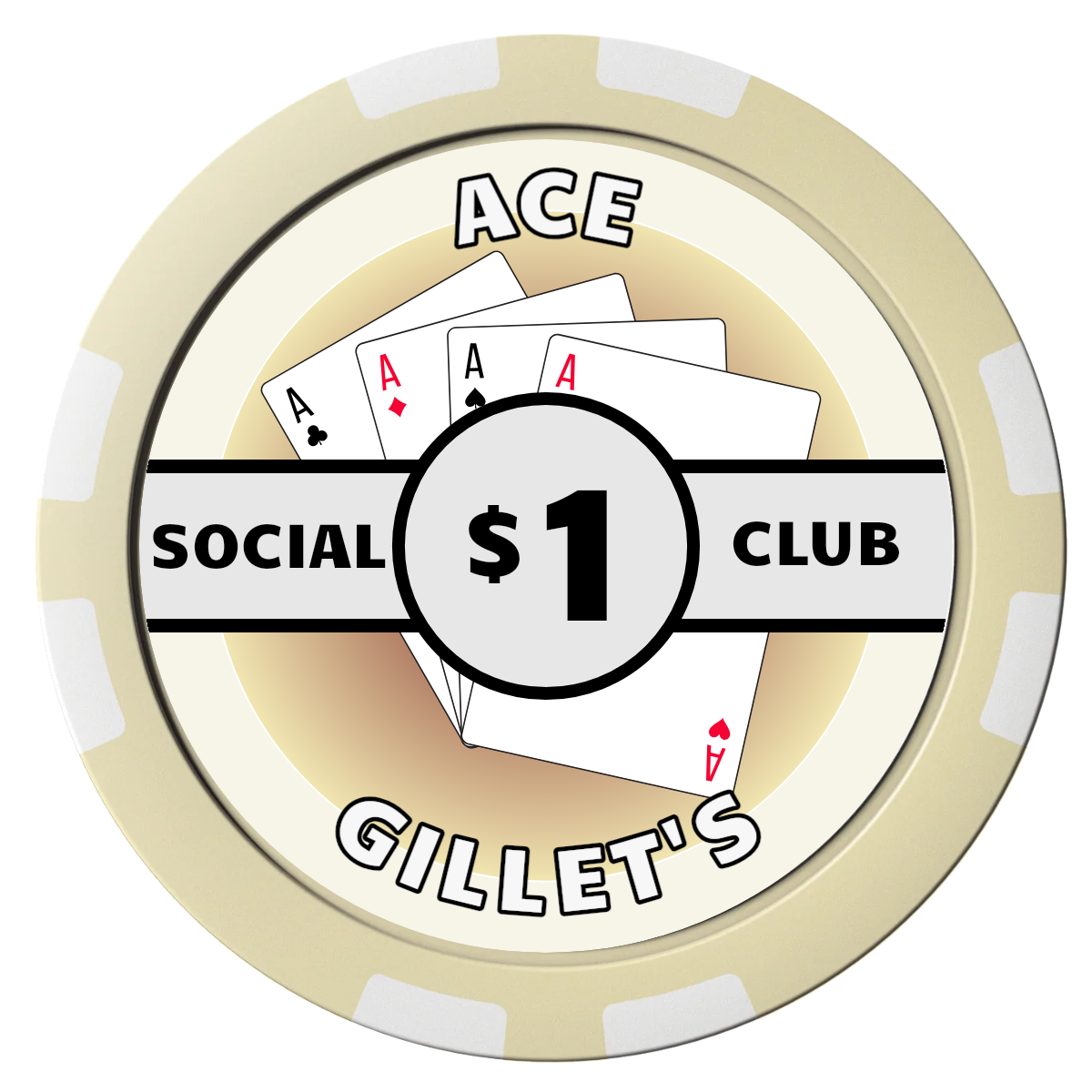 Ace Gillet's Composite Poker Chips - Ivory / 8 Stripe - Front