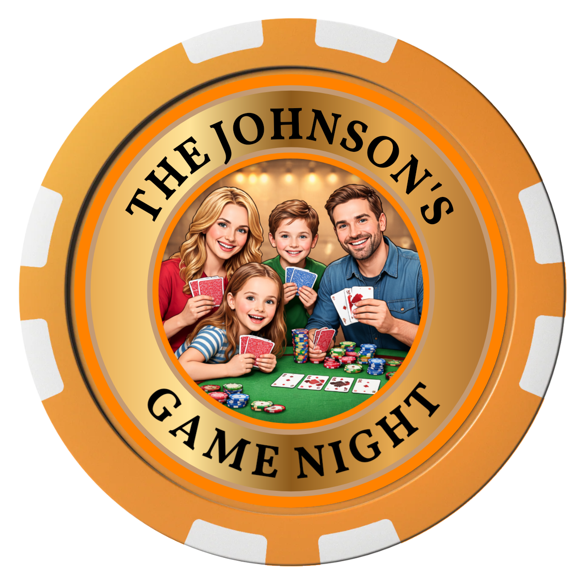 Family Game Night Composite Poker Chips - Orange / 8 Stripe - Front