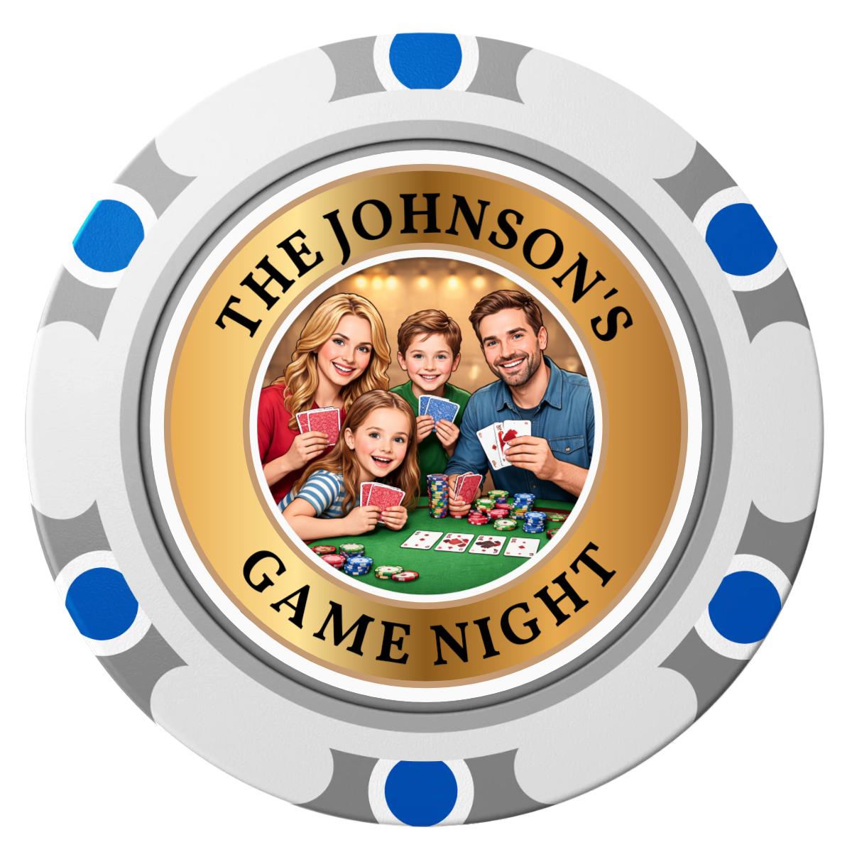 Family Game Night Clay Poker Chips - White / Monte Carlo / 40mm - Front