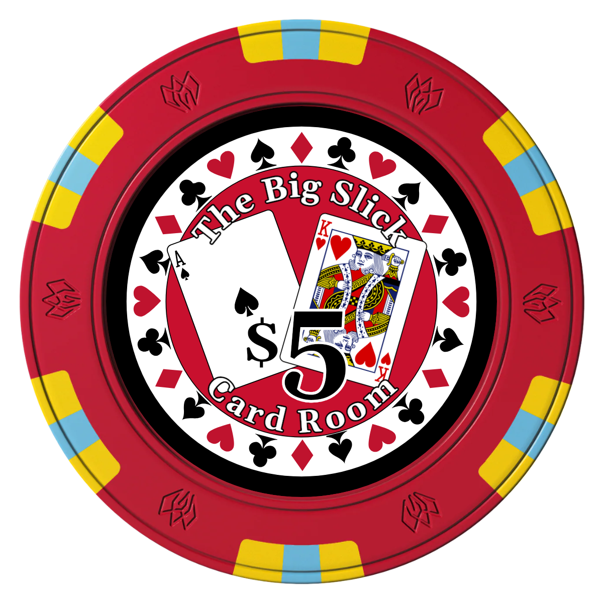 AK Big Slick Clay Poker Chips - Red / 6 Spot Gem / 43mm - Front