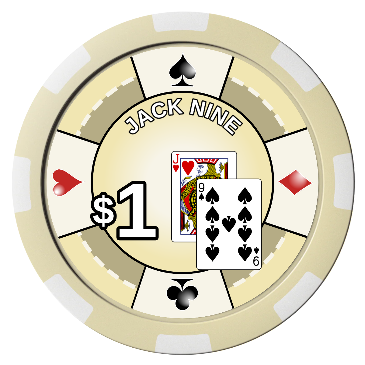 Jack Nine Card Room Magnetic Composite Poker Chips - Ivory / 8 Spot - Front