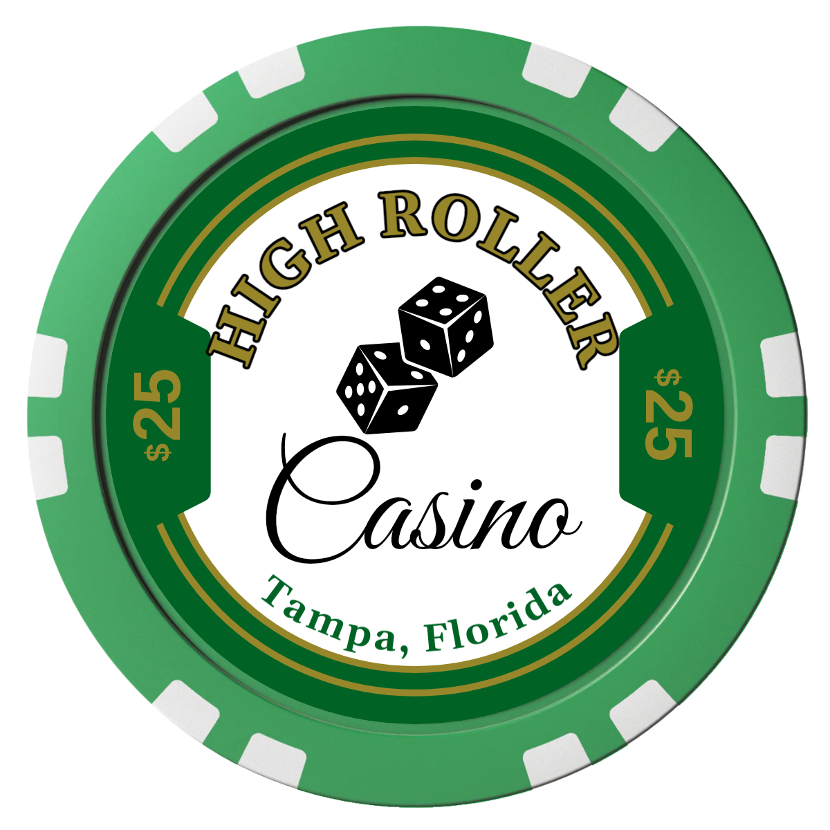 High Roller Casino Composite Poker Chips - Green / Double Stripe - Front
