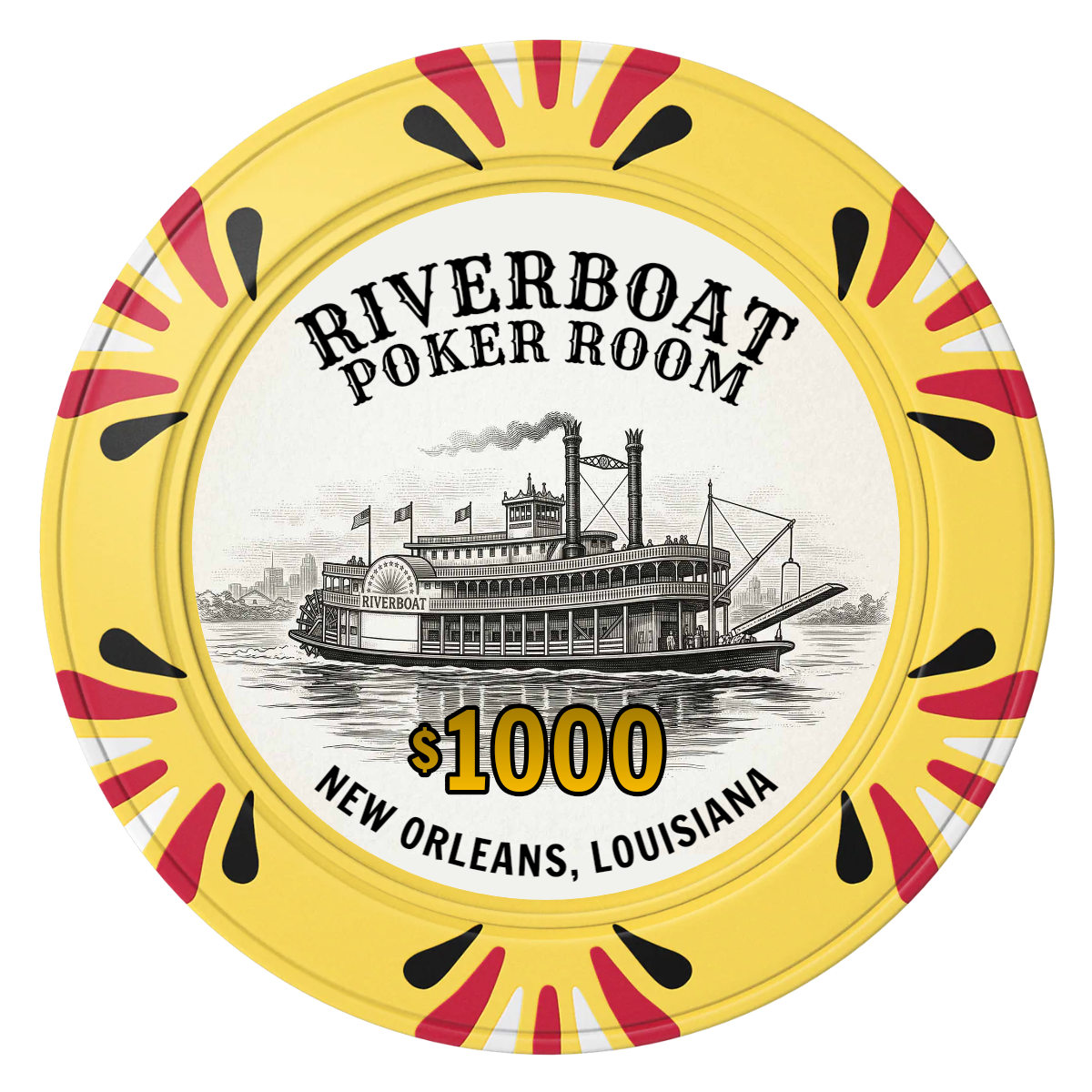 Riverboat Poker Room Clay Poker Chips - Yellow / Macau / 40mm - Front