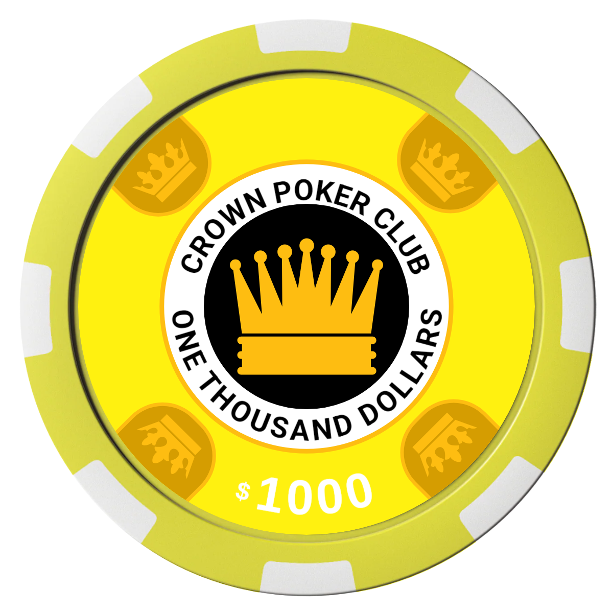 Crown Card Room Composite Poker Chips - Yellow / 8 Spot - Front