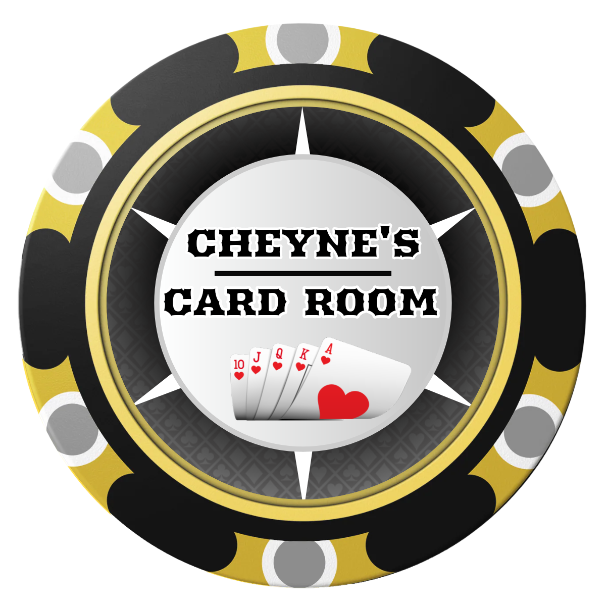 Cheyne's Card Room Clay Poker Chips - Black / Monte Carlo / 40mm - Front