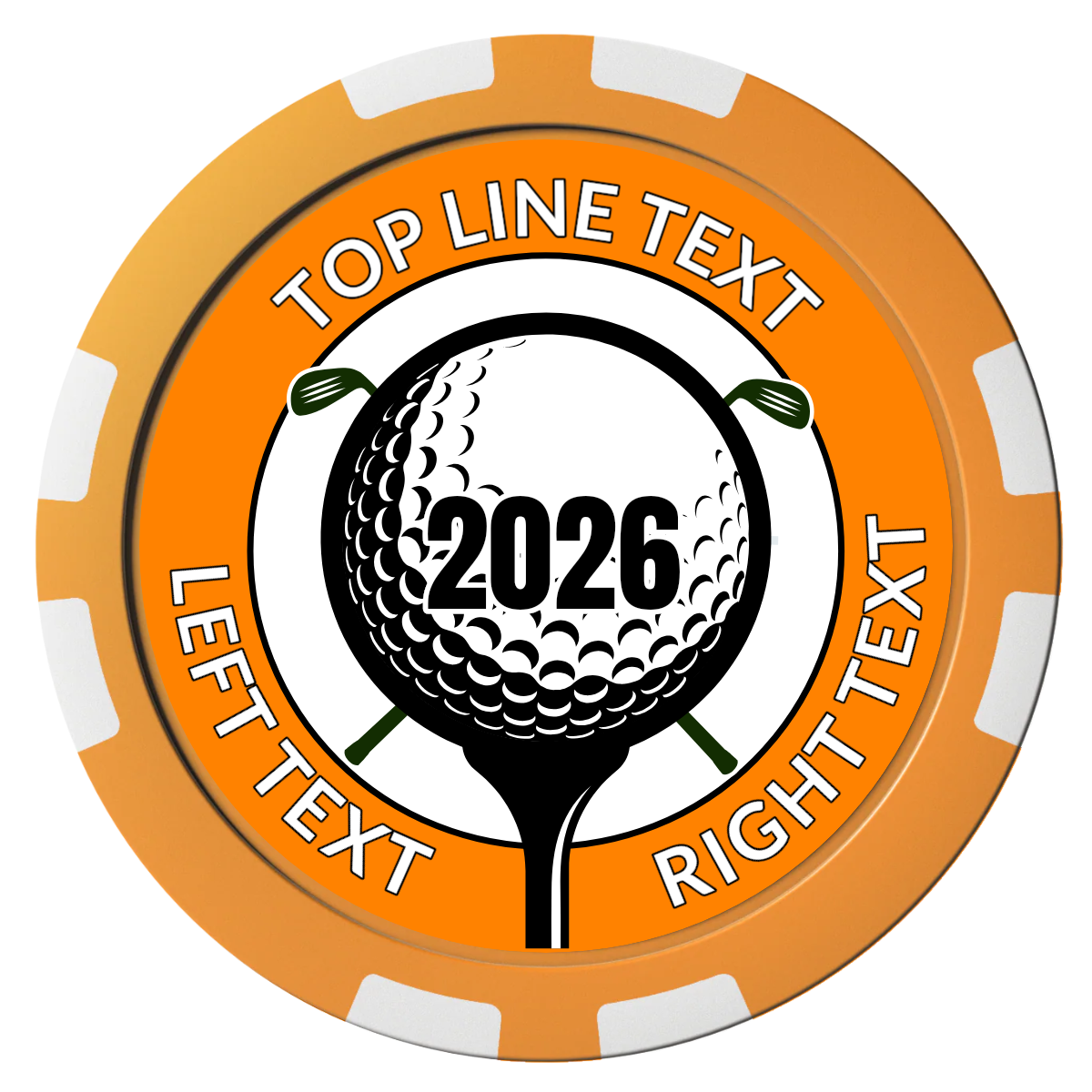 Tee it up Composite Poker Chips - Orange / 8 Stripe - Front