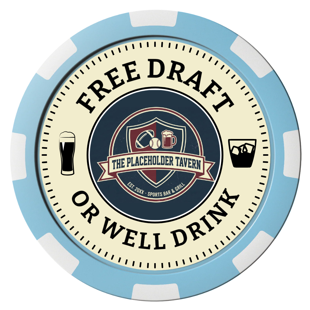 Beer Shop Composite Poker Chips - Light Blue / 8 Spot - Front