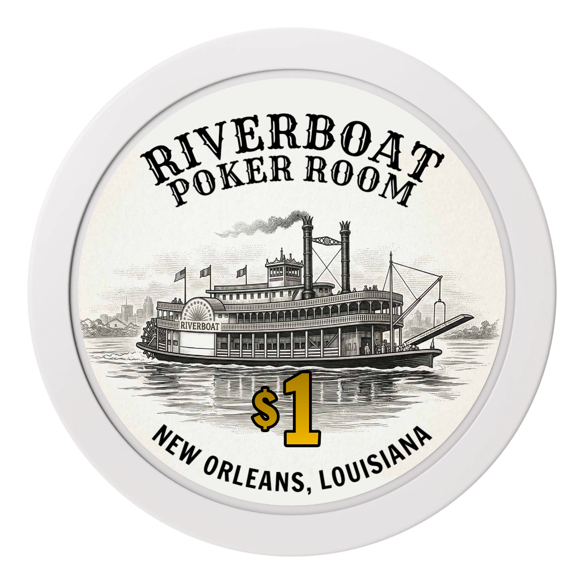 Riverboat Poker Room 2" Oversized Poker Chips - White - Front
