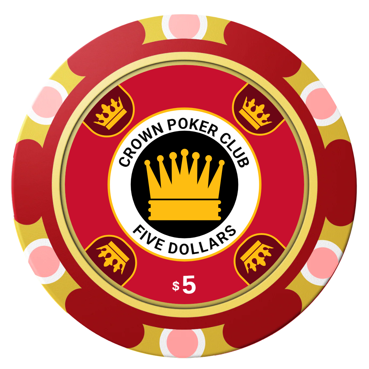 Crown Card Room Clay Poker Chips - Red / Monte Carlo / 40mm - Front