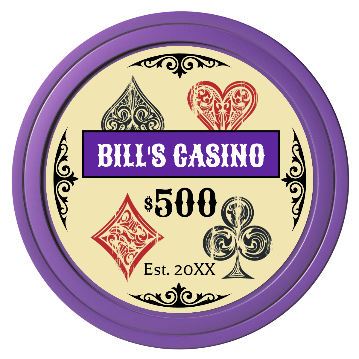 Vintage Four Suits Composite Poker Chips - Purple / Solid - Front