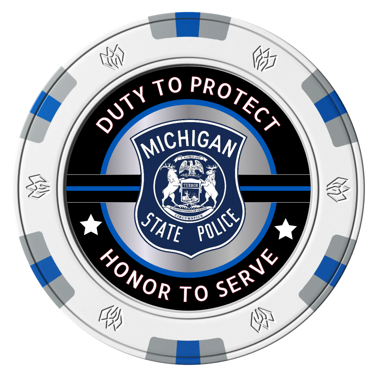 Police Department #01 Clay Poker Chips - White / 6 Spot Gem / 40mm - Front