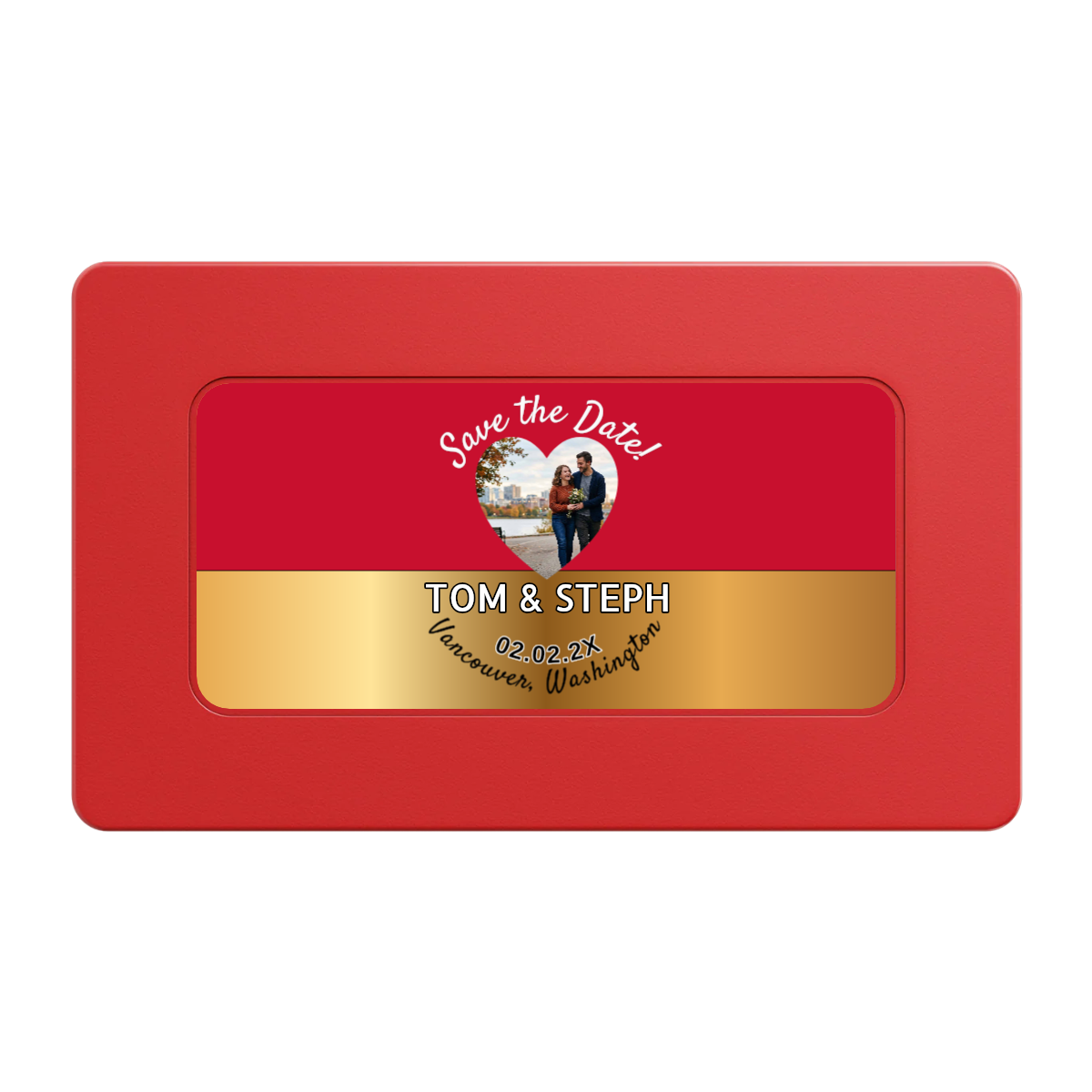 Save the Date Hearts Rectangular Poker Chip Plaques - Red - Back