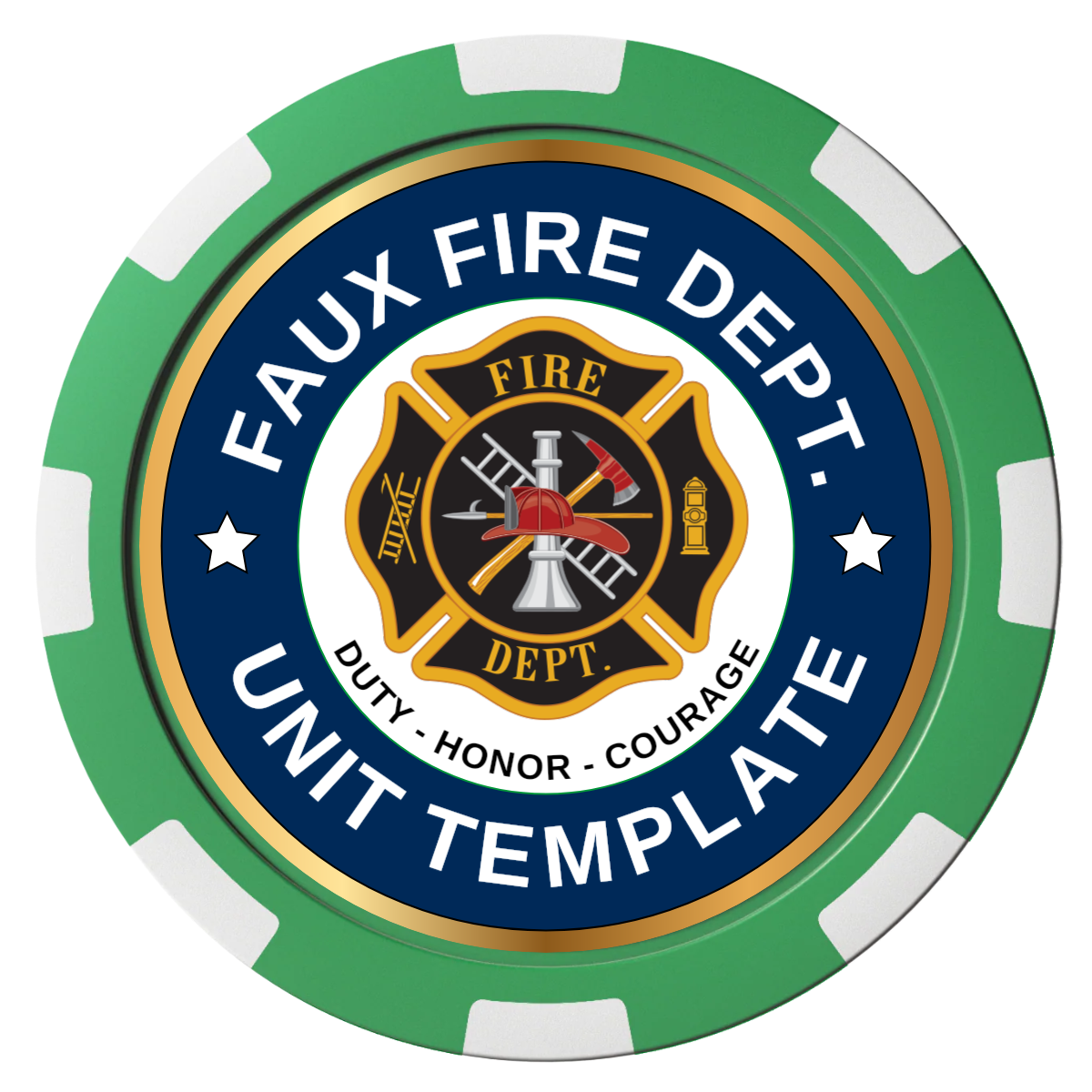 Faux Fire Dept. #01 Magnetic Composite Poker Chips - Green / 8 Spot - Front