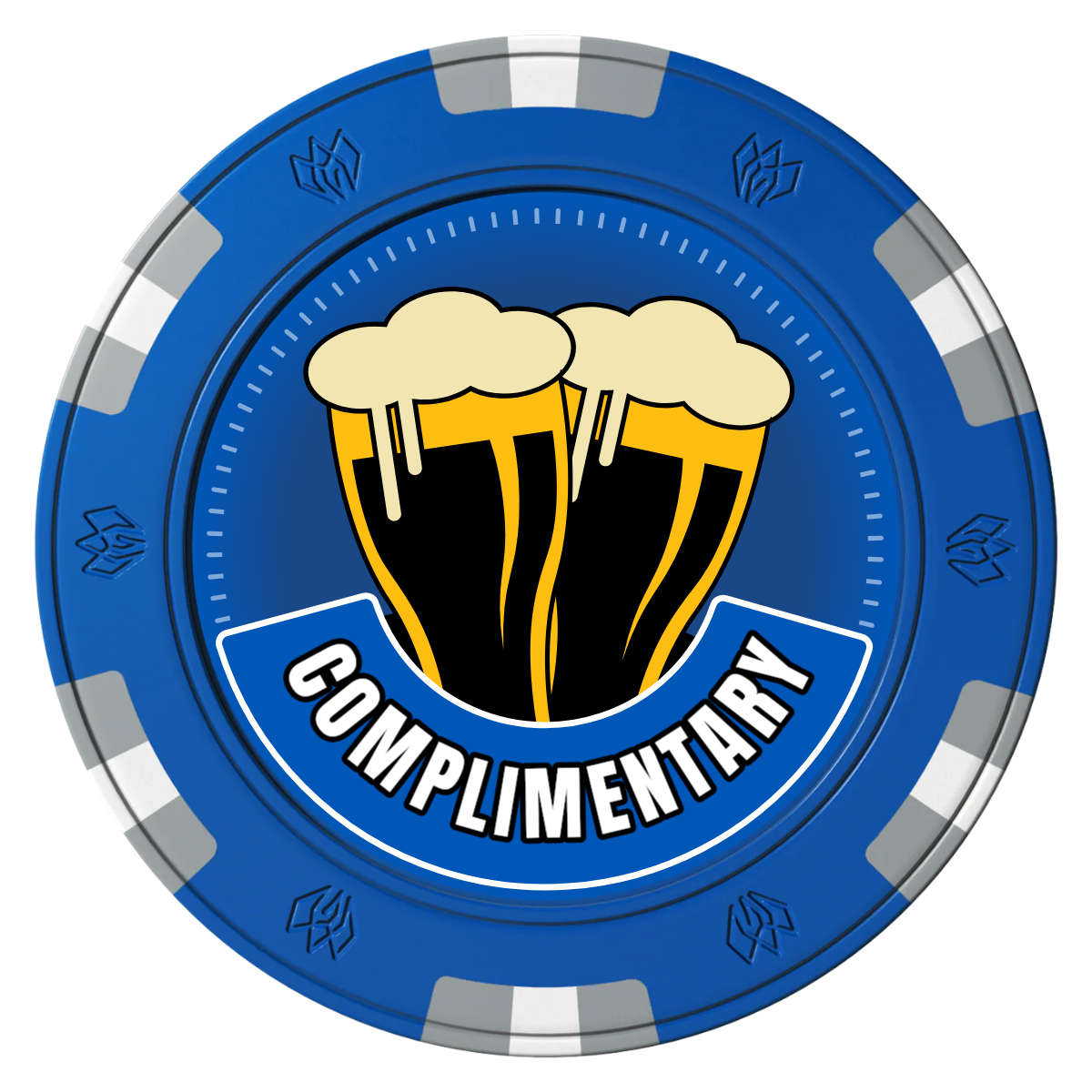 Double Pint 2 Clay Poker Chips - Blue / 6 Spot Gem / 40mm - Back