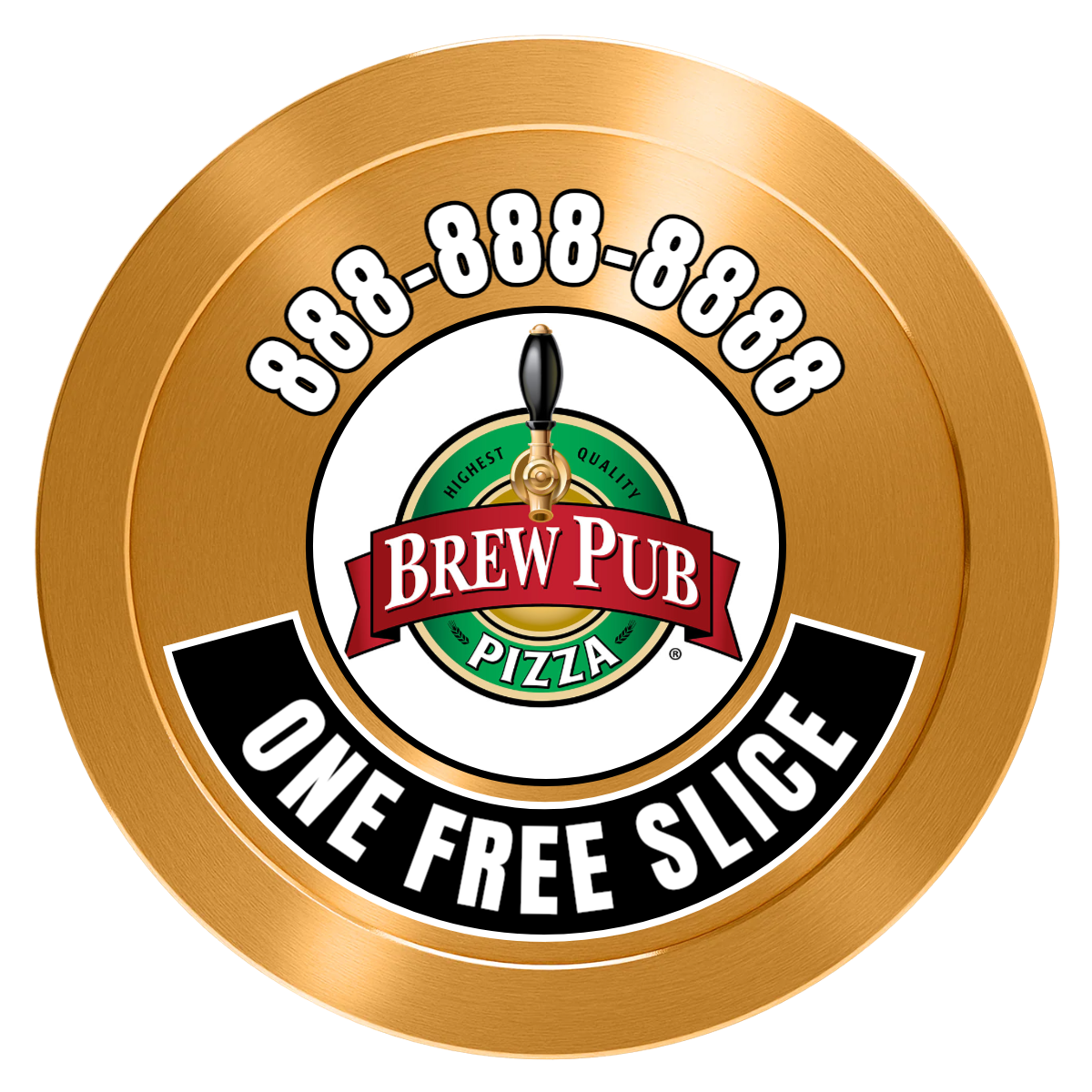 Brew Pub or Pizzeria with Logo Aluminum Poker Chips - Gold - Front