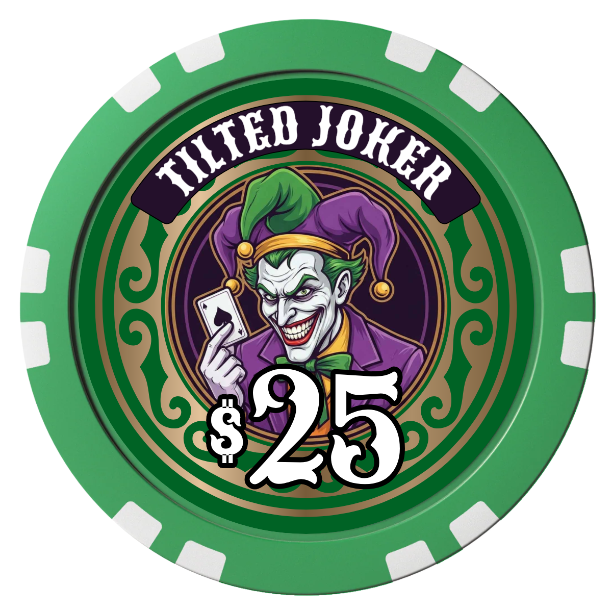 Tilted Joker Composite Poker Chips - Green / Double Stripe - Front