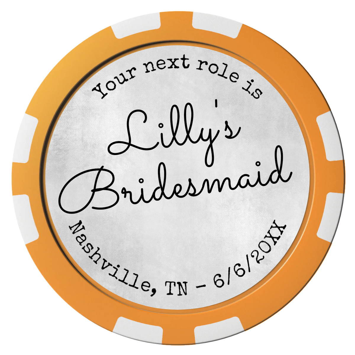 Be My Bridesmaid Simple Composite Poker Chips - Orange / 8 Stripe - Front