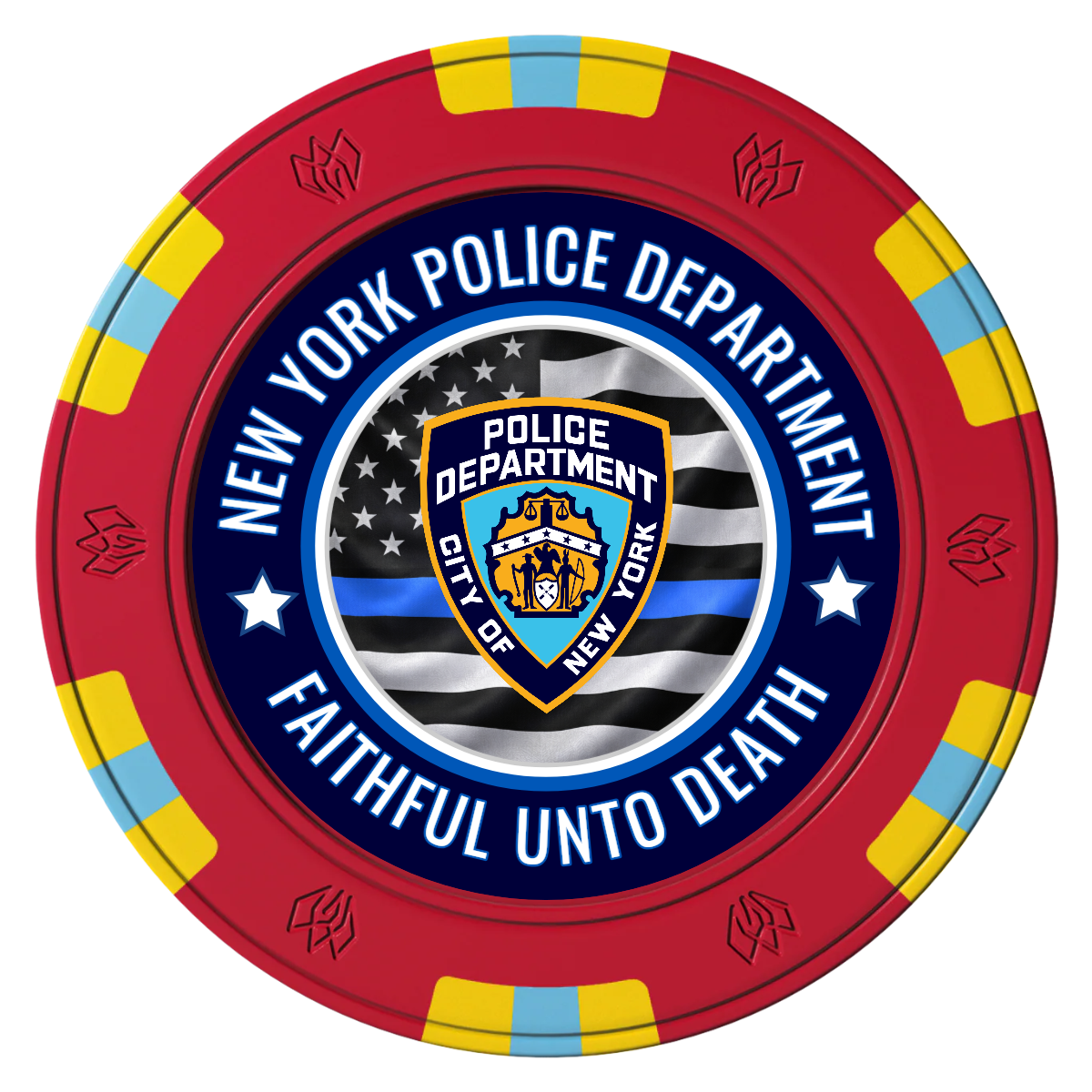 NYPD Safe and Fair Clay Poker Chips - Red / 6 Spot Gem / 43mm - Front