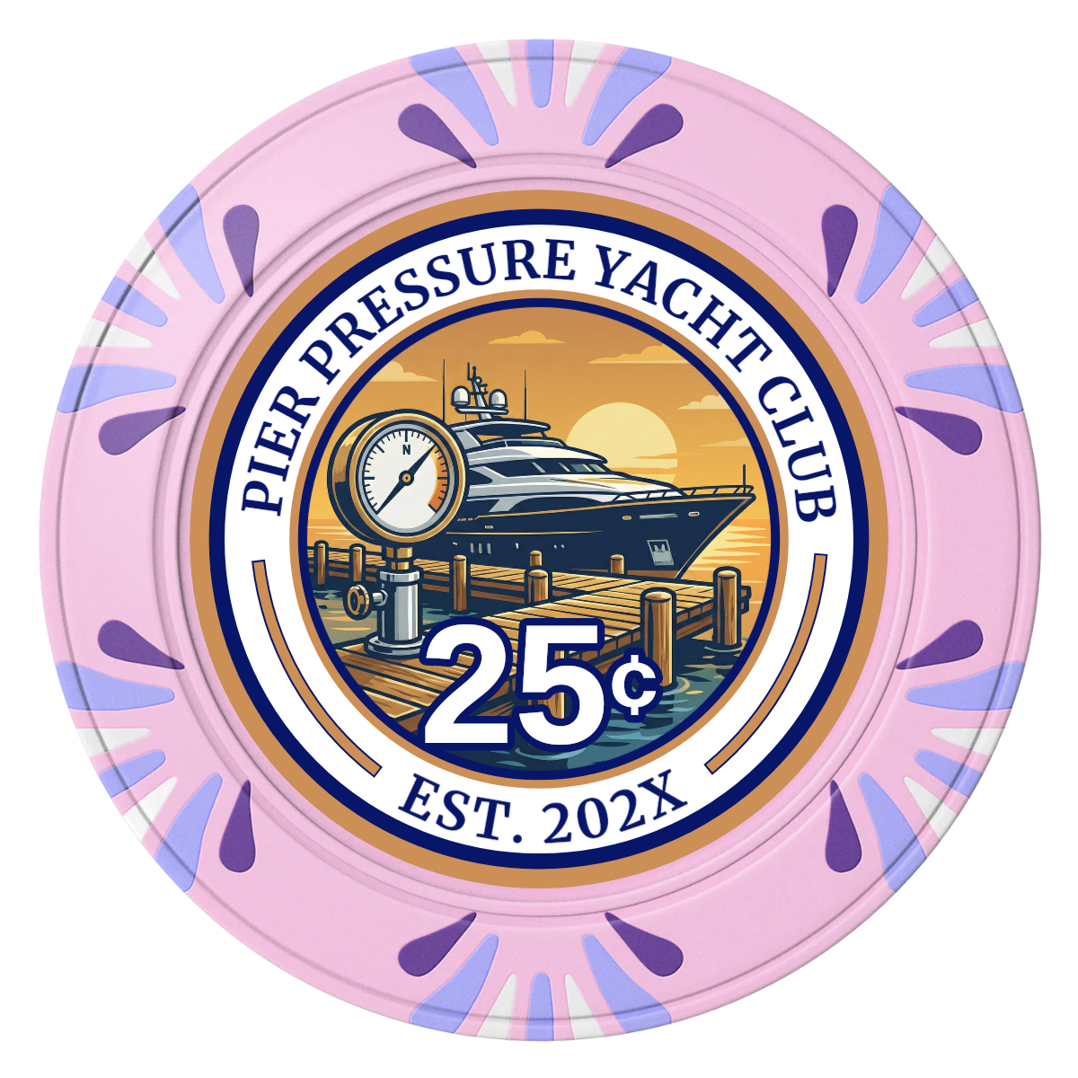 Anchor Down Card Room Clay Poker Chips - Pink / Macau / 40mm - Front