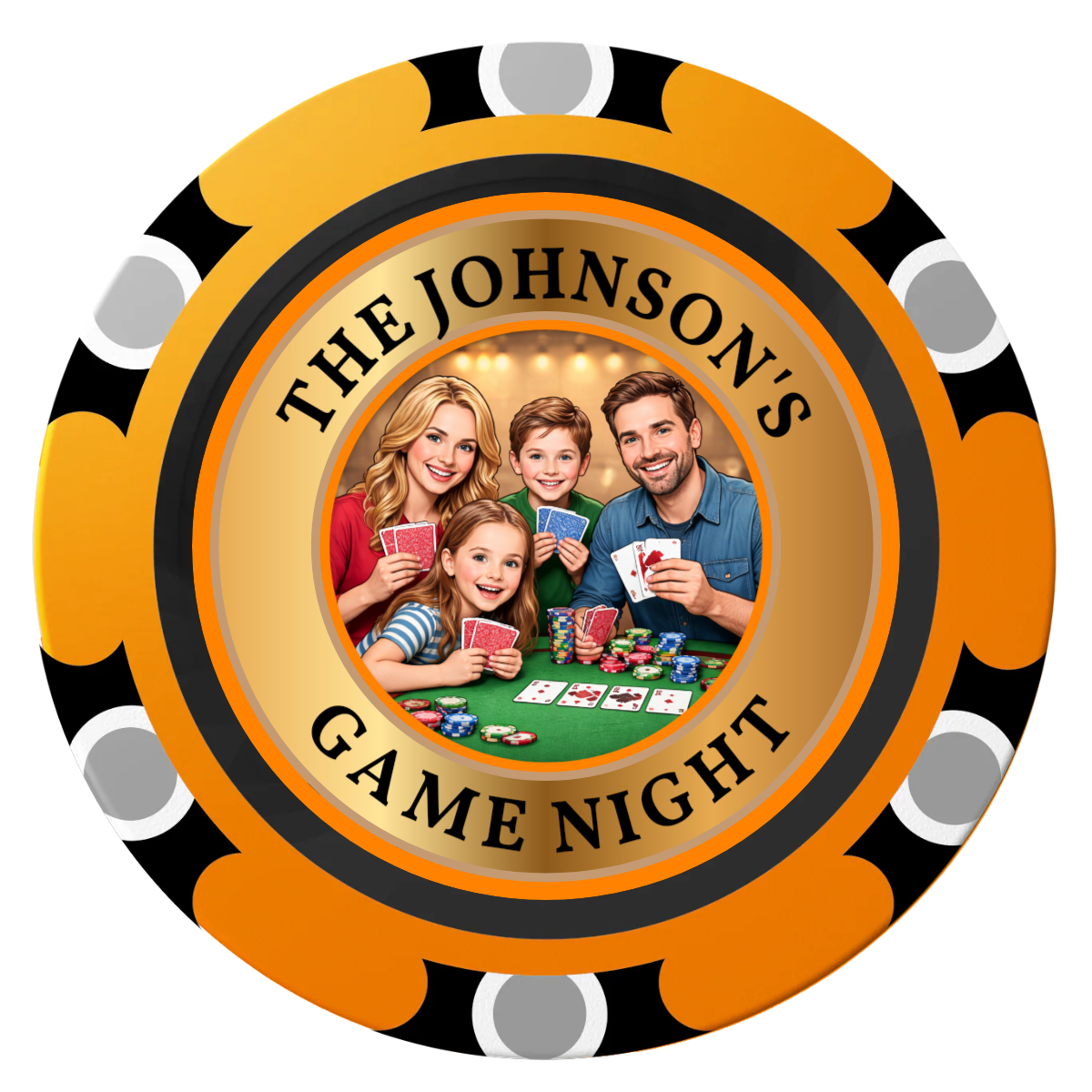 Family Game Night Clay Poker Chips - Orange / Monte Carlo / 40mm - Front