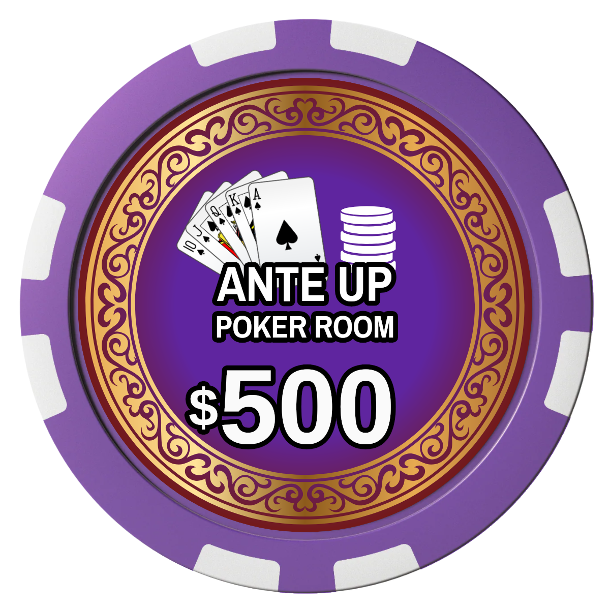 Ante Up Poker Room Composite Poker Chips - Purple / 8 Stripe - Front