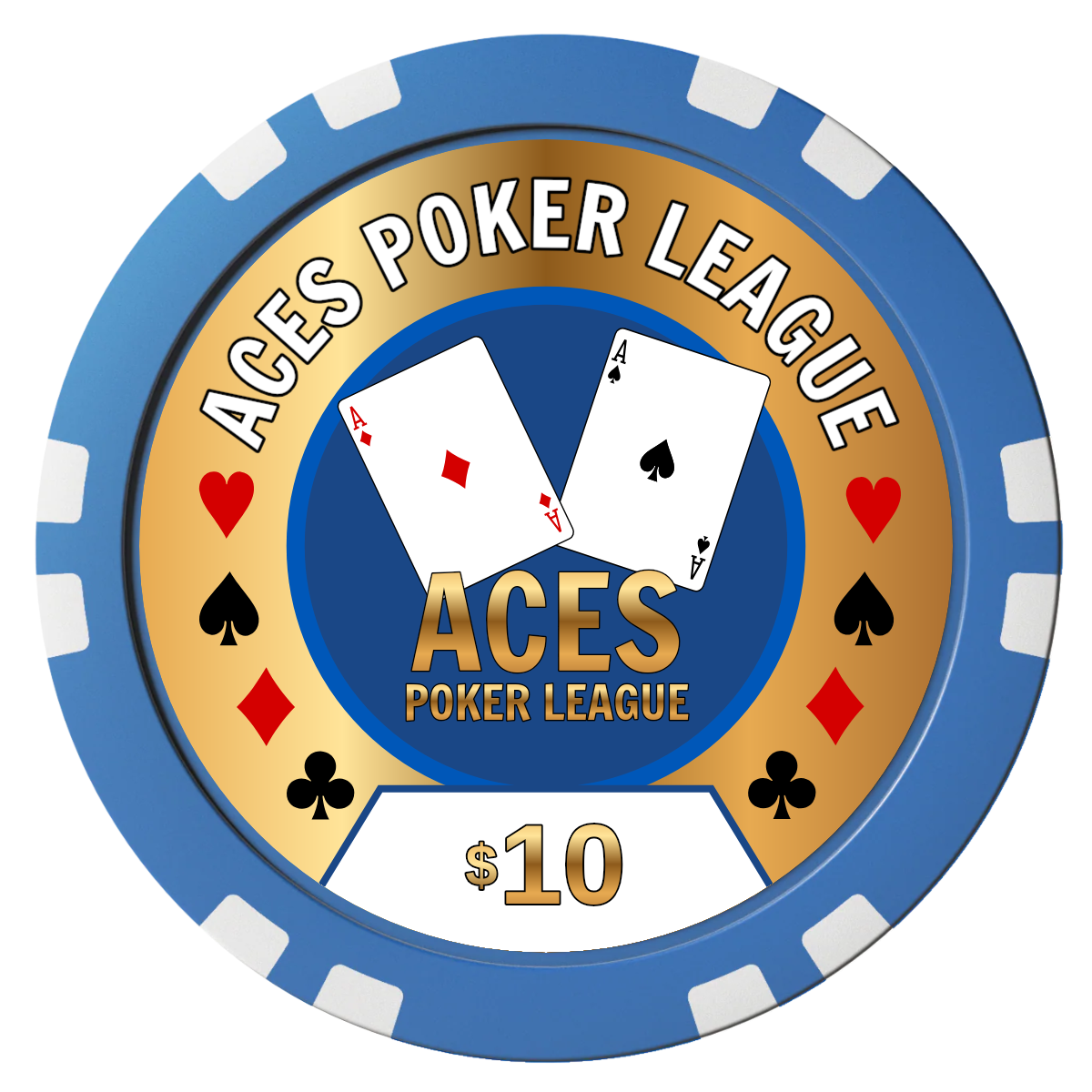 Aces Poker League Composite Poker Chips - Blue / Double Stripe - Front