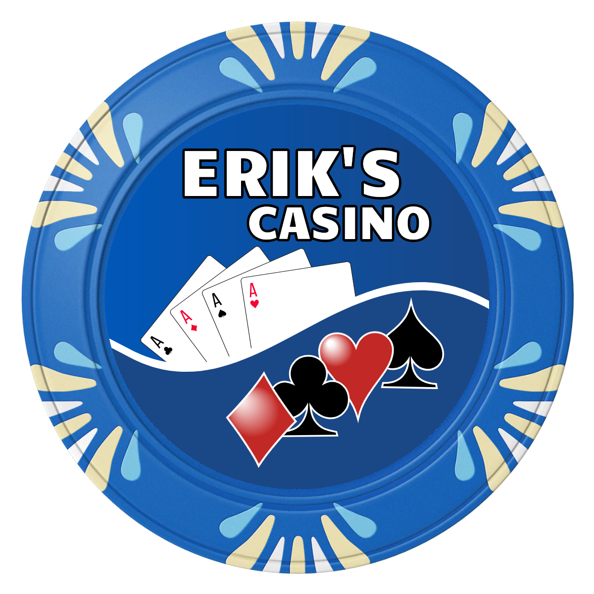 Erik's Casino Clay Poker Chips - Blue / Macau / 40mm - Front