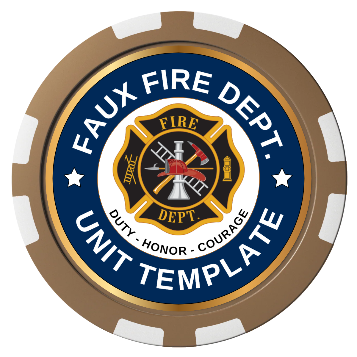 Faux Fire Dept. #01 Composite Poker Chips - Brown / 8 Stripe - Front