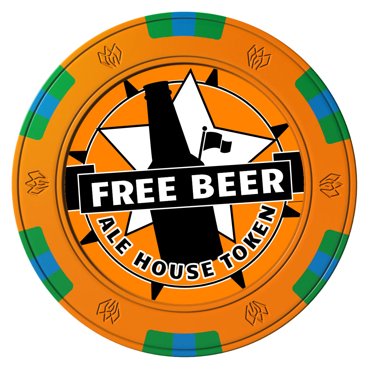 Free Beer Drink Clay Poker Chips - Orange / 6 Spot Gem / 43mm - Front