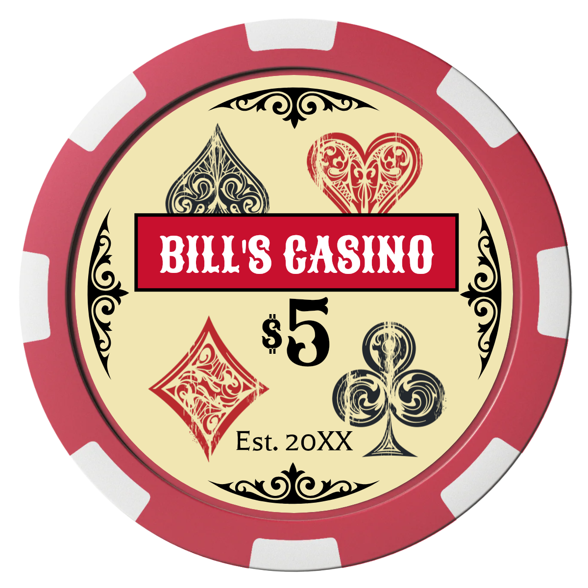 Vintage Four Suits Composite Poker Chips - Black / 8 Spot - Front