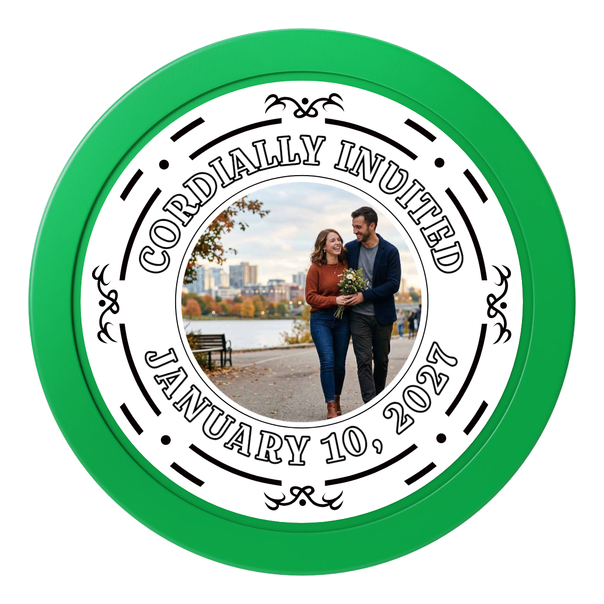 Save the Date Element 2" Oversized Poker Chips - Green - Front