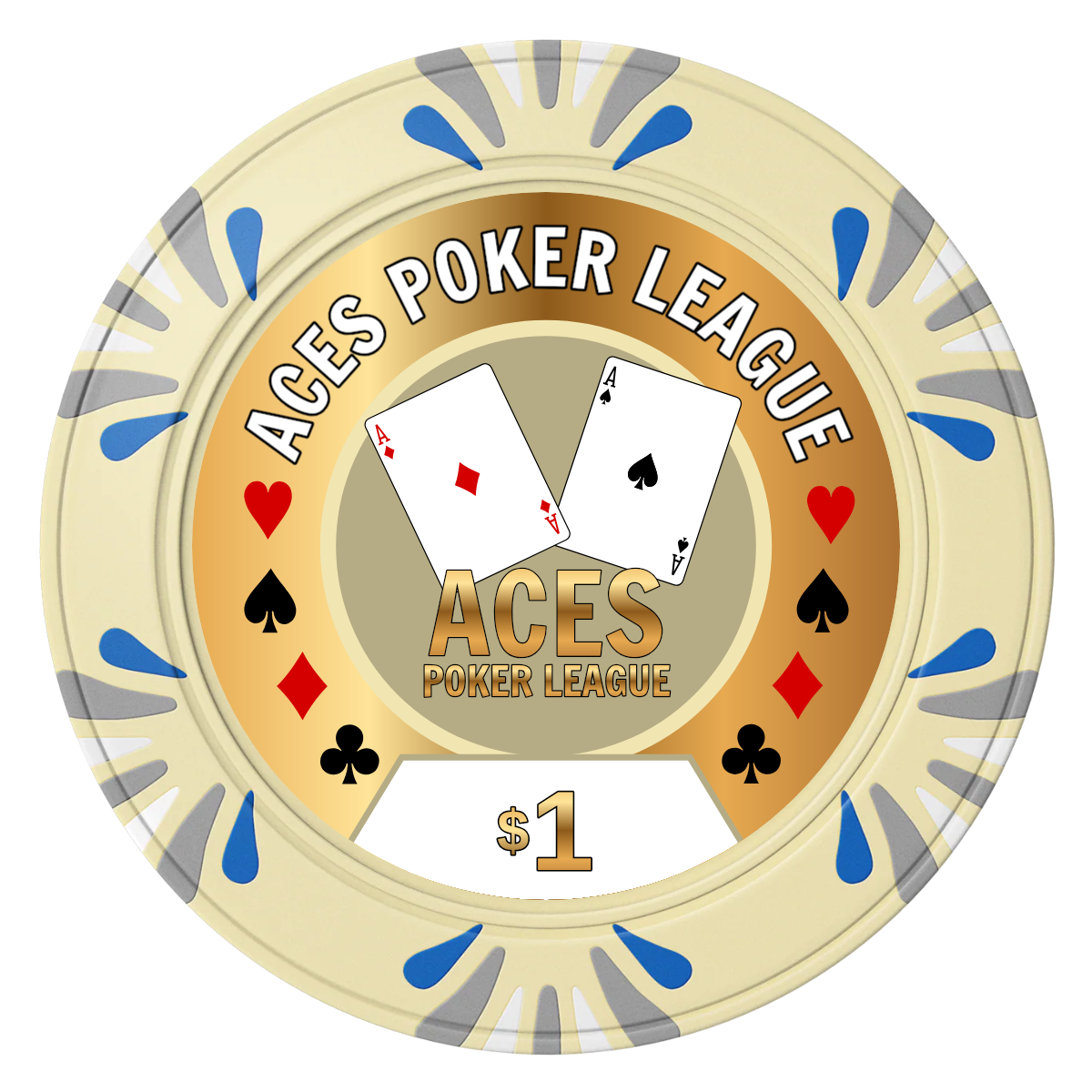 Aces Poker League Clay Poker Chips - Ivory / Macau / 40mm - Front