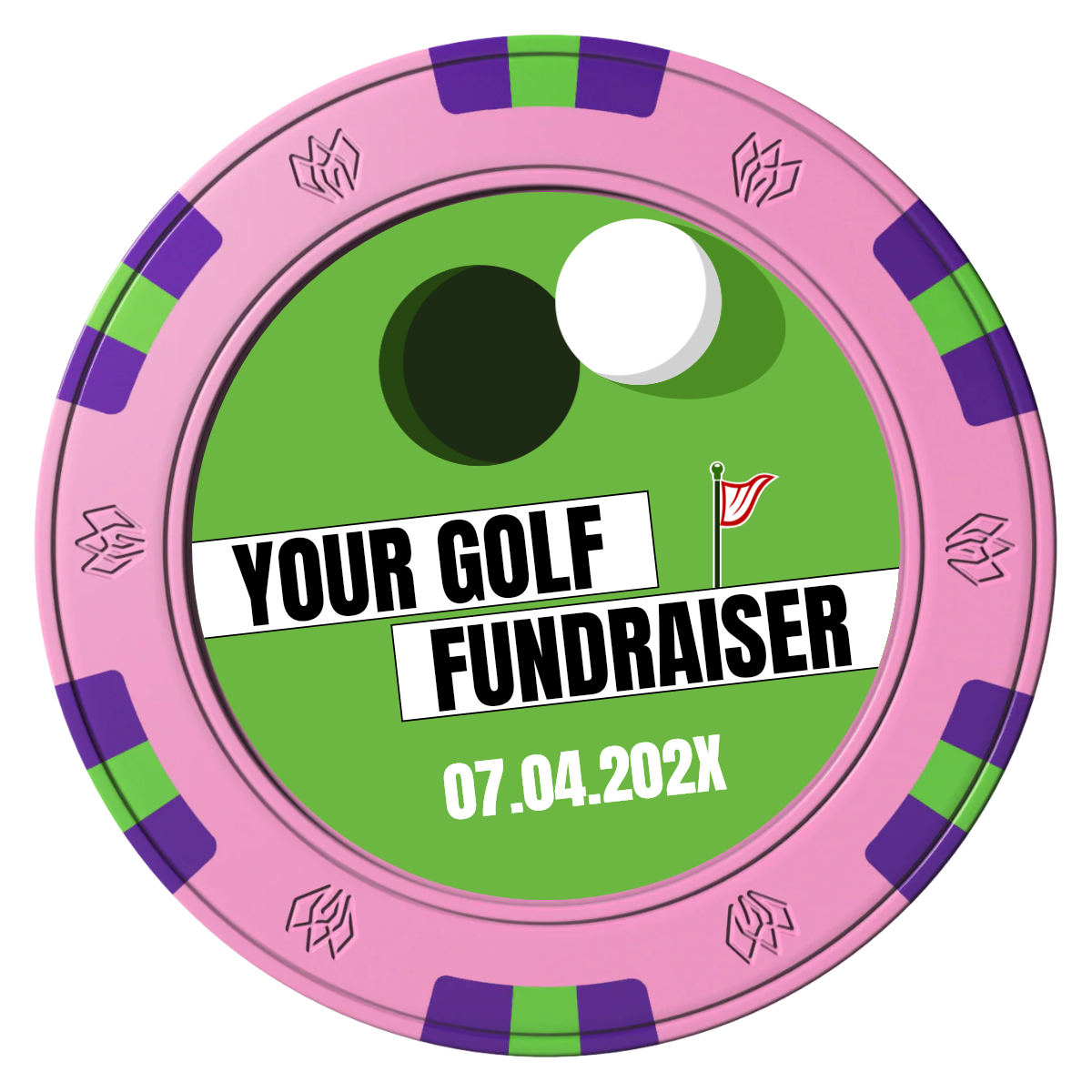 Putting Around Tournament Clay Poker Chips - Pink / 6 Spot Gem / 40mm - Front