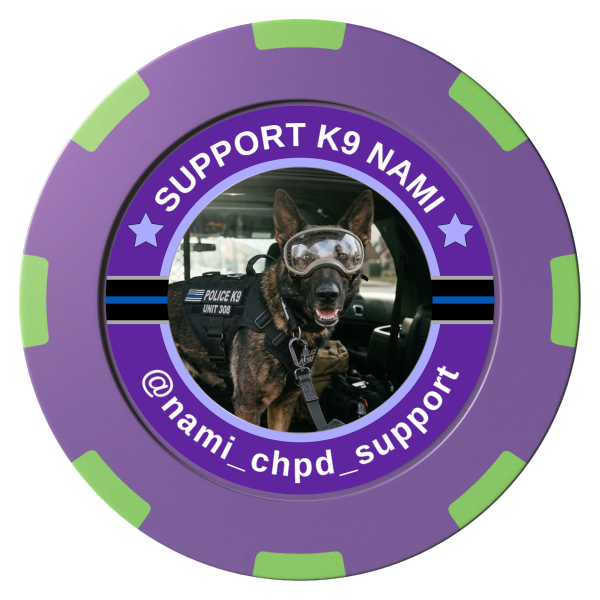Police Department K9 #02 Clay Poker Chips - Purple / 8 Spot (2 Tone) / 40mm - Front