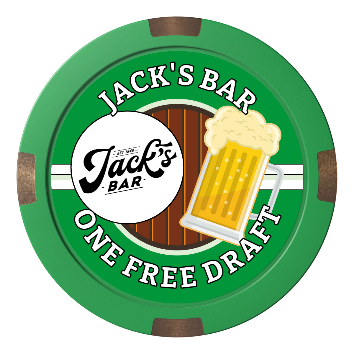 Jack's Bar Composite & Metal Hybrid Poker Chips - Green / 4 Spot - Back