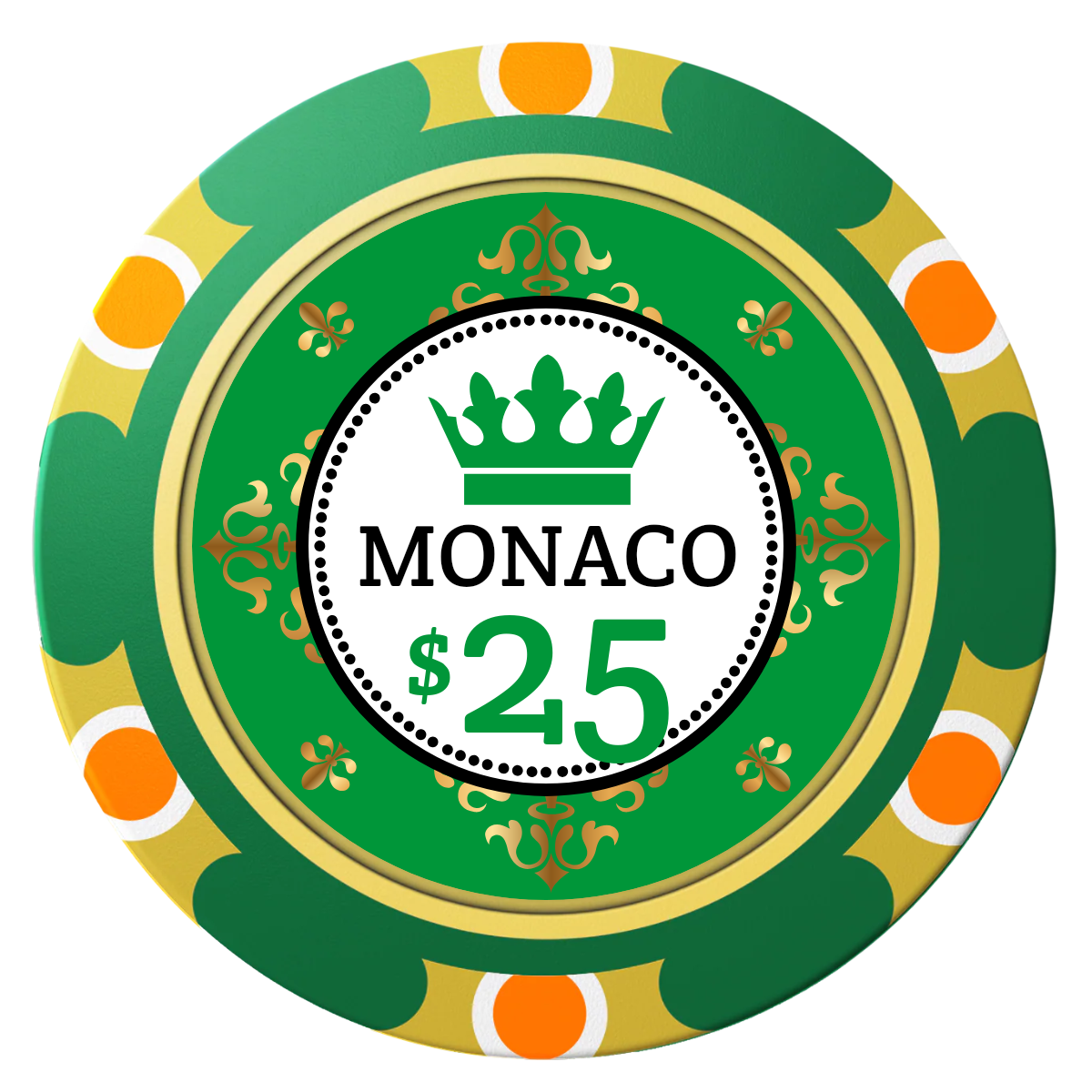 Monaco #001 Clay Poker Chips - Green / Monte Carlo / 40mm - Front