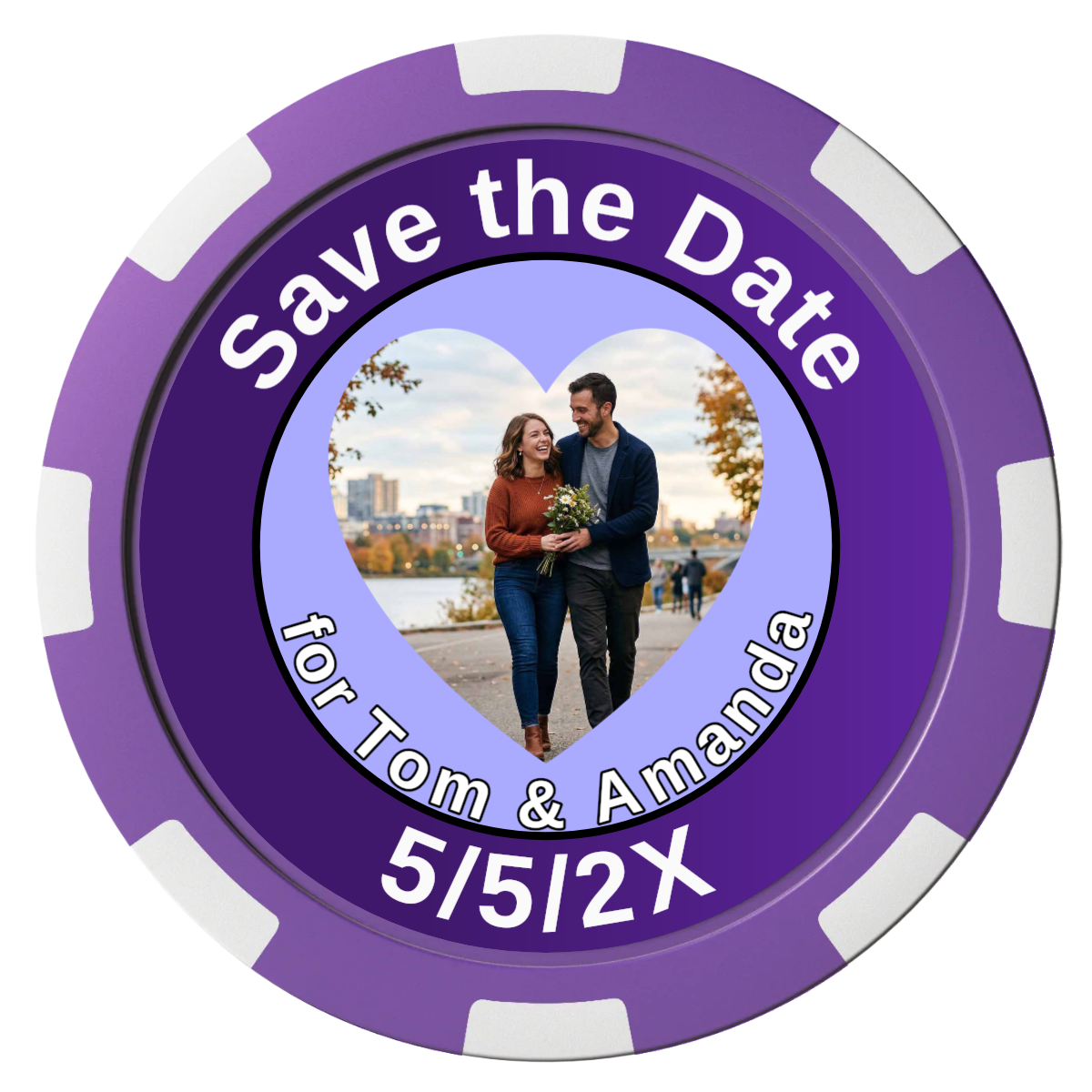 Save the Date #01 Composite Poker Chips - Purple / 8 Spot - Front