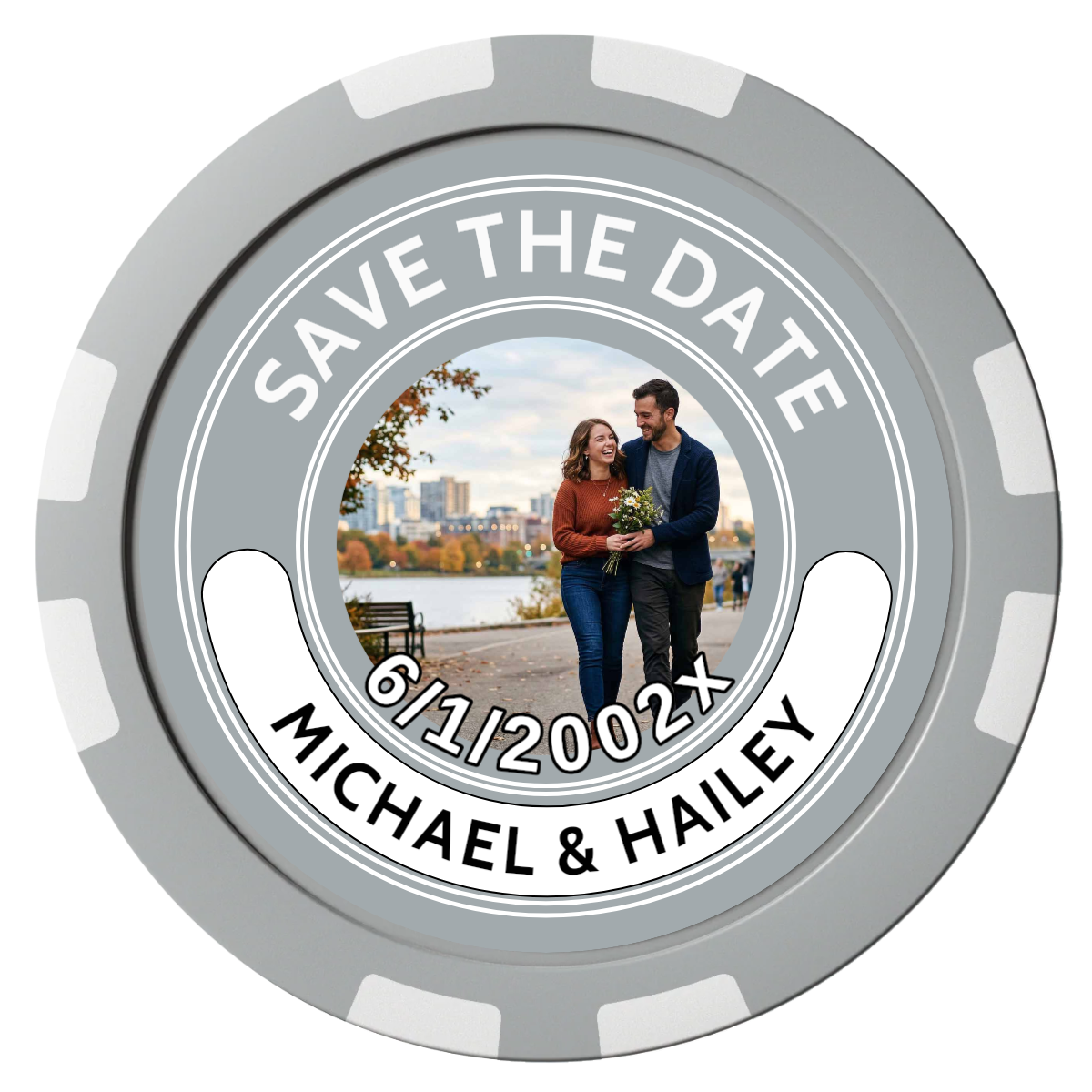 Save the Date Photo QR Code Composite Poker Chips - Gray / 8 Stripe - Front
