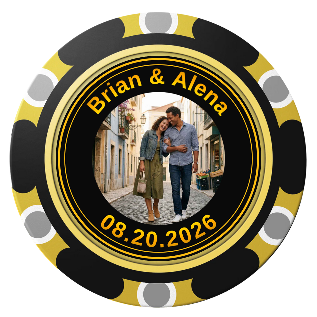Save the Date Text Clay Poker Chips - Black / Monte Carlo / 40mm - Back
