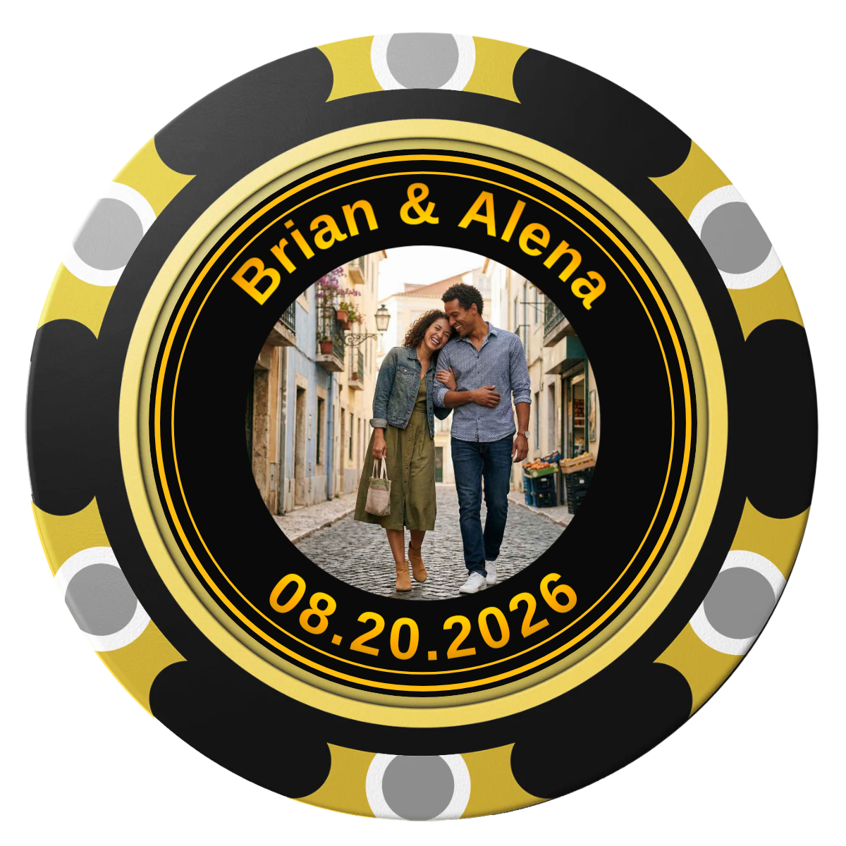 Save the Date Text Clay Poker Chips - Black / Monte Carlo / 40mm - Back