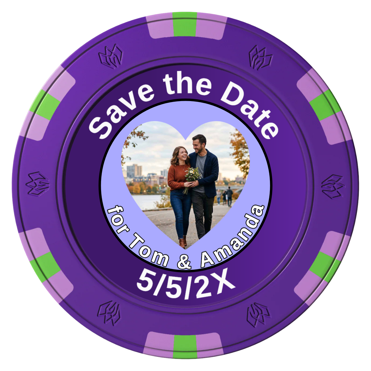 Save the Date #01 Clay Poker Chips - Purple / 6 Spot Gem / 40mm - Front