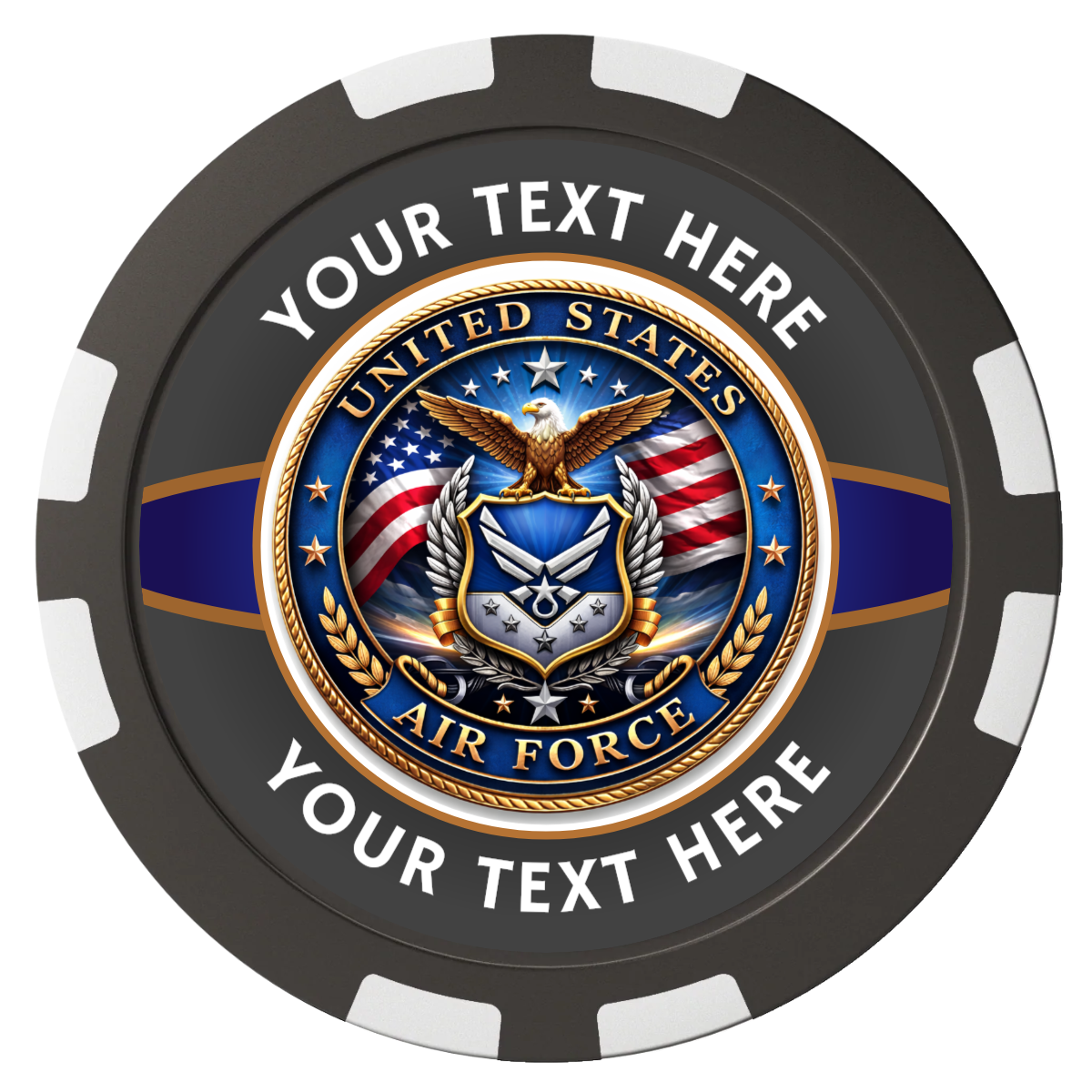 Air Force Composite Poker Chips - Black / 8 Stripe - Front