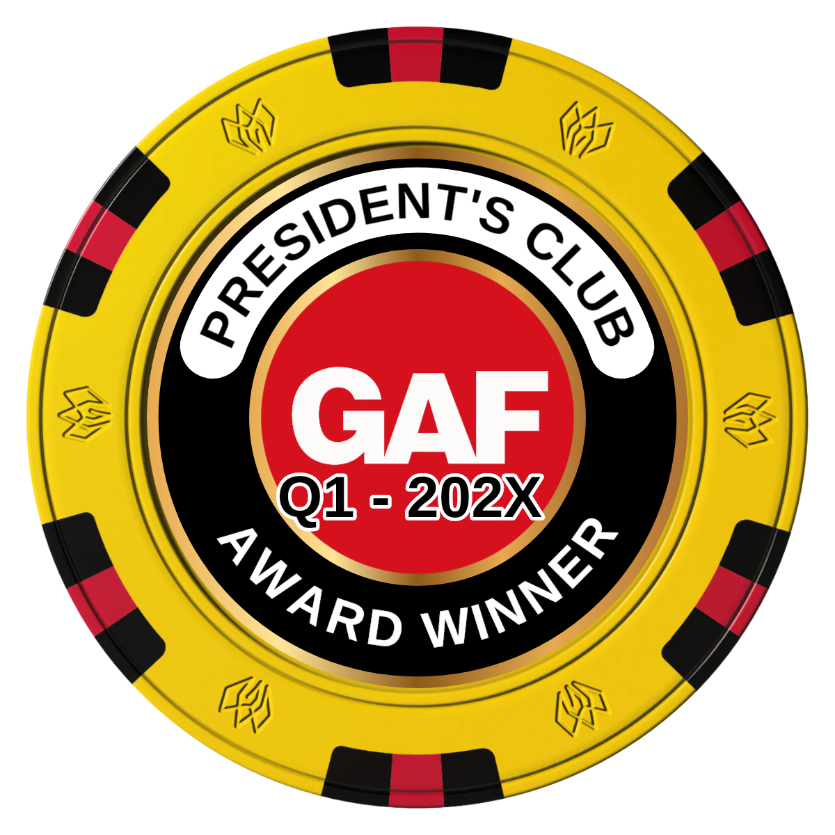 President's Club Clay Poker Chips - Yellow / 6 Spot Gem / 40mm - Front