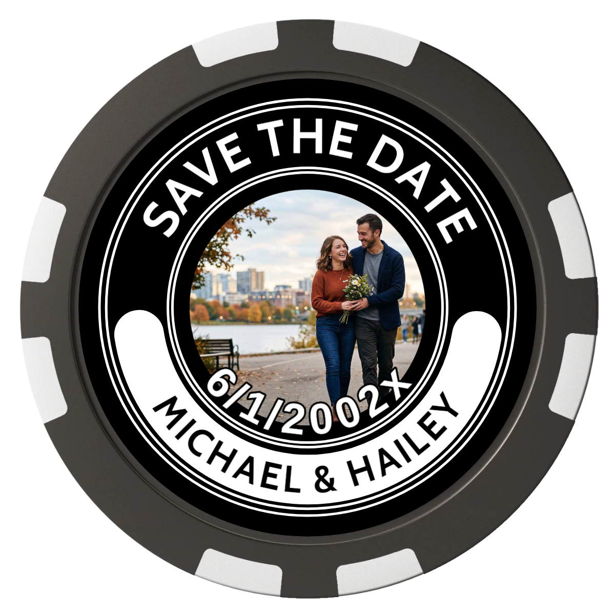Save the Date Photo QR Code Composite Poker Chips - Black / 8 Stripe - Front