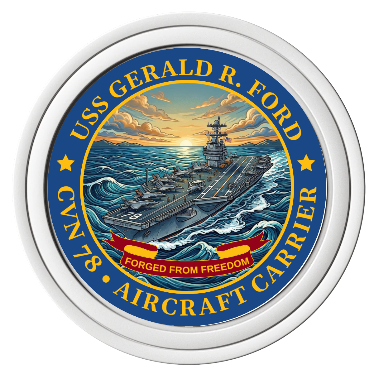 Navy USS Gerald Ford Composite Poker Chips - White / Solid - Front