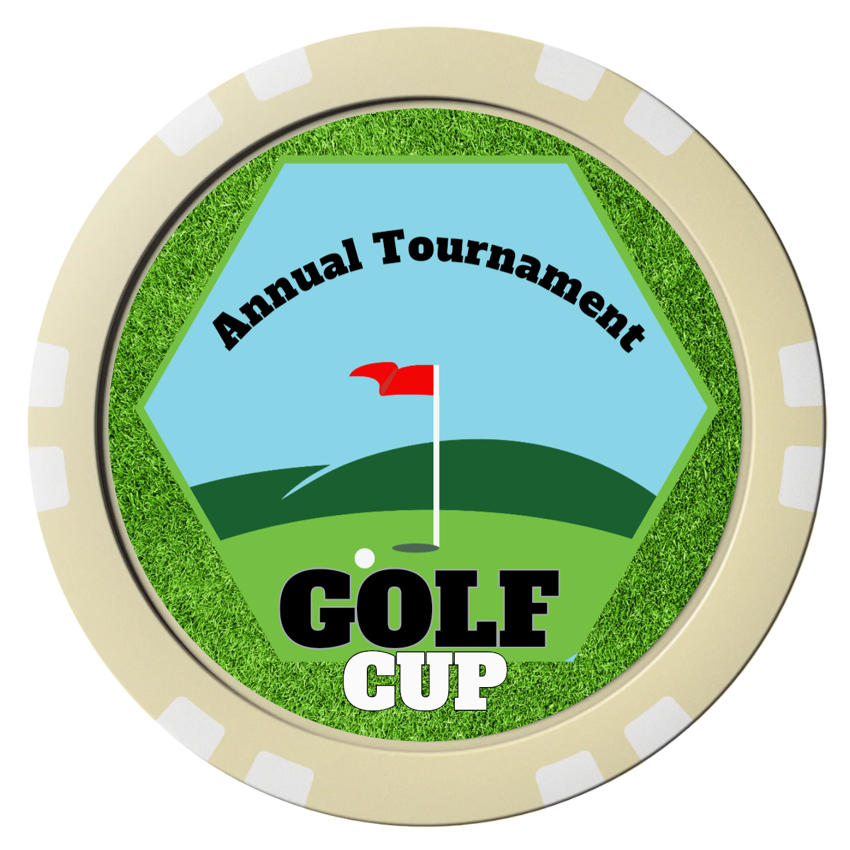 Golf Cup Composite Poker Chips - Ivory / Double Stripe - Front